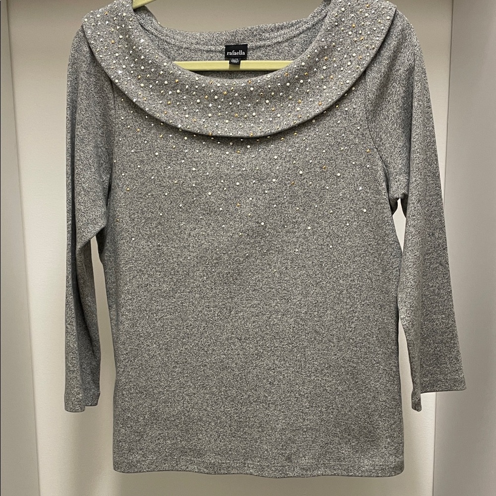 Rafaella Gray Cowl Neck Sweater with Sparkle Accents